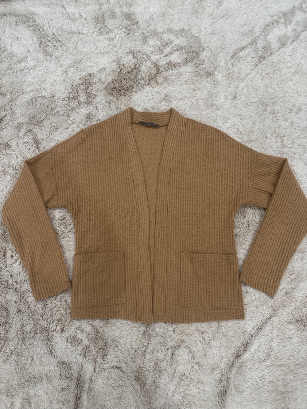 SHEIN Ribbed Open-Front Cardigan - Camel Brown